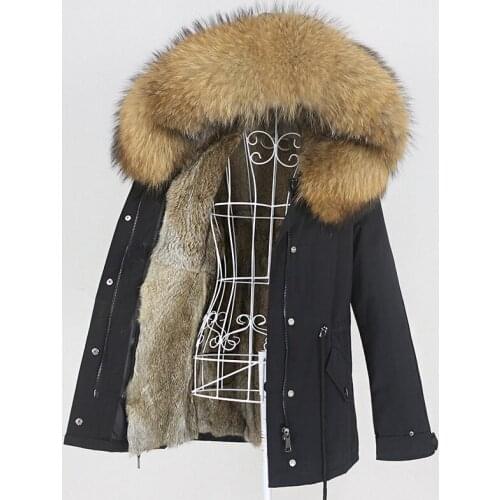 MENINA BONITA 2021 Short Waterproof Parka Real Rabbit Fur Coat Natural Fox Raccoon Fur Collar Hood Winter Jacket Women Removable