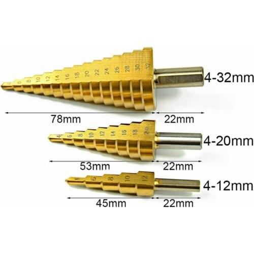 3Pcs Step Spiral Groove Conical Cone Drill Kit Titanium HSS Bit Set Cutter