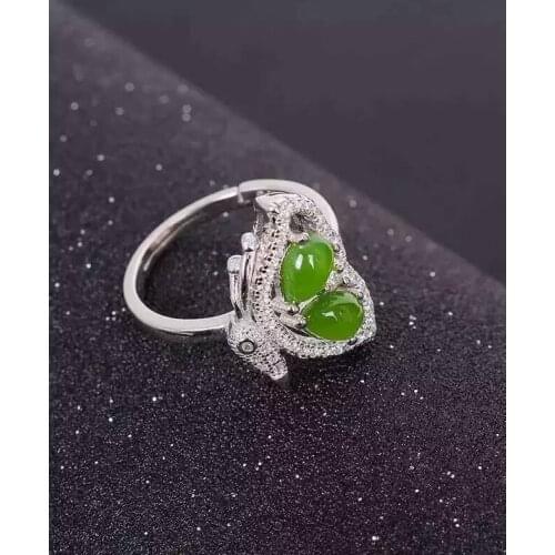 Natural green jasper Natural gemstone ring S925 sterling silver trendy Elegant Lovely butterfly women party gift Jewelry