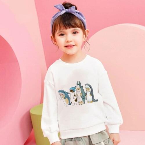 New Autumn Infant Baby Boys Girls Sweatshirt Tops 2-7Y Shark Cat Korean Design Printed Long Sleeve Pullover Causal Tops 2 Color