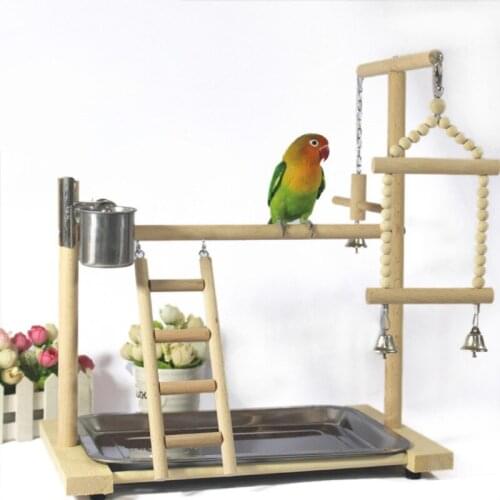 Parrots Plays tand Perch with Ladder feeder Toys Bird Wood Playground Parrots feeding cup Swing Hanging Climbing Frame pet