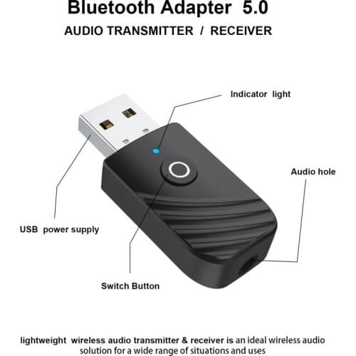 USB Bluetooth 5.0 Transmitter Receiver 3 In 1 Wireless Adapter 3.5mm AUX For TV PC Headphones Home Stereo Car HIFI Audio