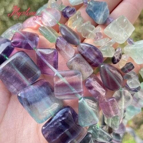 Natural Fluorite Multicolor Freefrom Loose Spacer Natural Stone Beads For DIY Gift Necklace Bracelat Jewelry Making Strand 15"