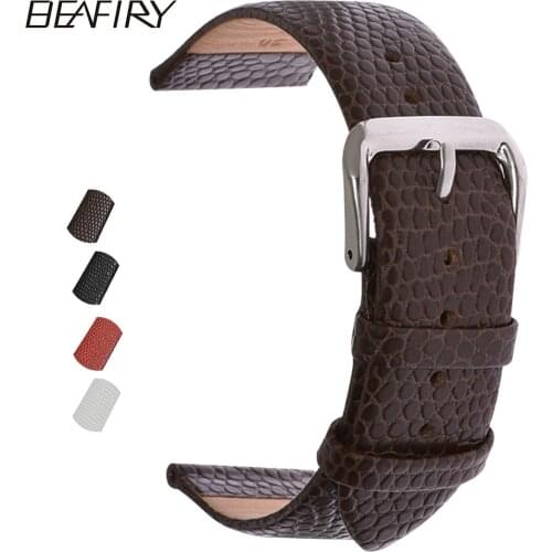 BEAFIRY Watch Band 12mm 14mm 16mm 18mm 20mm 22mm Lizard Pattern Genuine Leather Watch Strap Thin Watchband Bracelet Men Womens