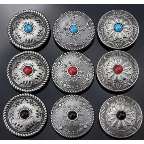 DIY antique silver color rhinestone floral vintage leather craft wallet bag decoration caibu rivet button