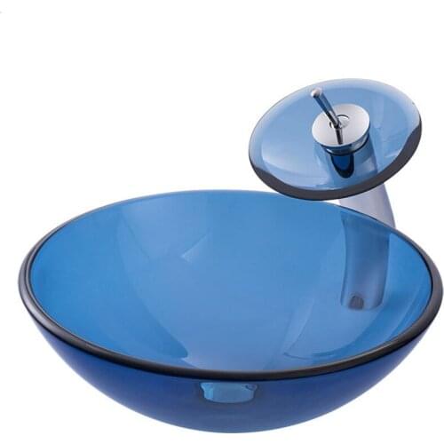 Blue Bathroom Washbasin Countertop Tempered Glass Basin art basin blue glass wash basin Basin Sink Washroom Vessel Vanity Bar
