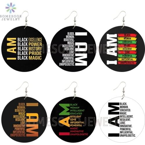 SOMESOOR Black Excellence Educated Woman Printed Wooden Drop Earrings Unapologetic Powerful Sayings Loops Dangle Jewelry Gifts