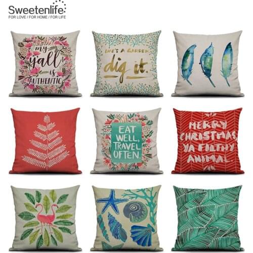 Sweetenlife Cushions Home Decor Cotton Linen Throw Pillows Flowers Cushion Cover 45cmx45cm Decorative Pillows For Sofa Wholesale