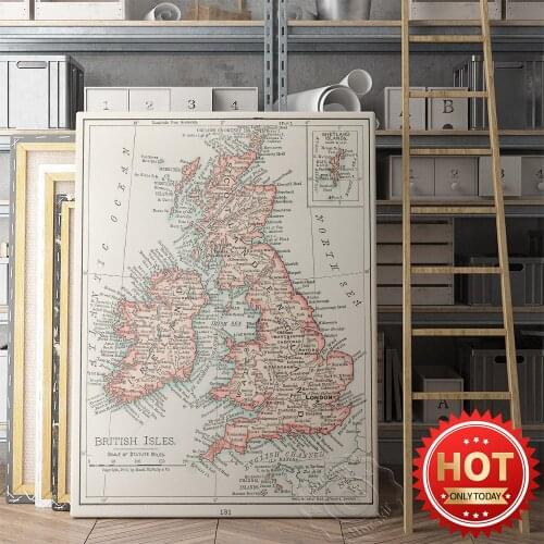 Universal World Atlas Vintage Poster, British Isles Map Canvas Painting Wall Art Print, kids Room Decor, World Map Poster, Gift