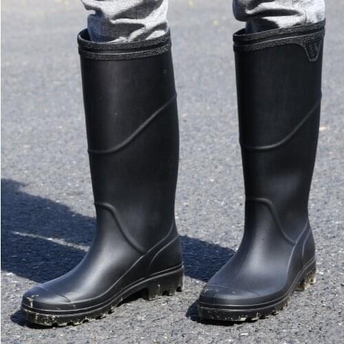 Rainboots Good quality PVC Rubber low Heels Non-slip Men Rain Boots Mid-calf Male water shoes Waterproof work Water Shoes botas