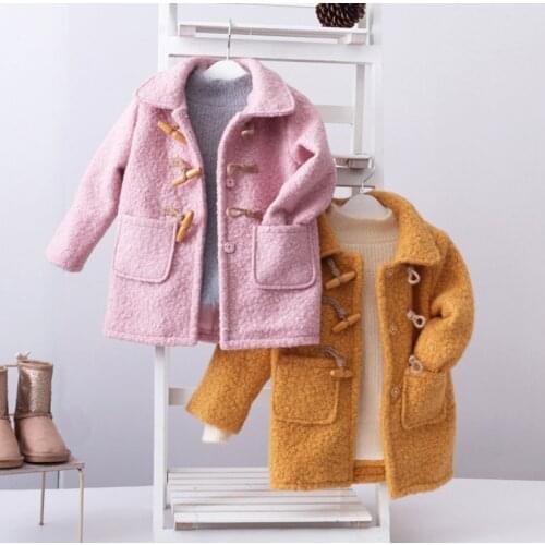 High Quality Baby Girls Coat Childrens Wear Horns Buckle Woolen Coats Clothes Fashion Jacket Kid Warm Outerwear Christmas Gifts