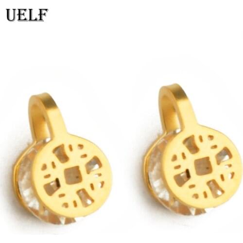 Uelf Hot Fashion Lucky Circular Stud Earrings For Women Stainless Steel Jewelry Gift