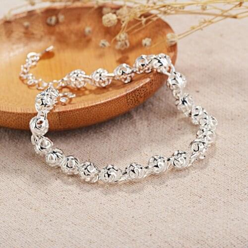 New Pretty lovely Hollow ball Chain 925 sterling Silver Bracelet for Women Fashion Wedding Party Holiday gift fine Jewelry