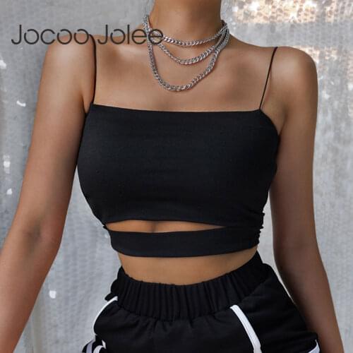 Jocoo Jolee Women Sexy Hole Camis Elegant Strap Sleeveless Cut-Out Cropped Tops Streetwear Solid Bandage Skinny Vest Tee Shirts