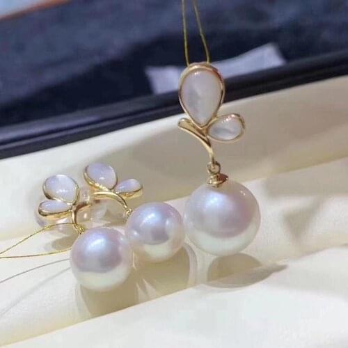 D821 Pearl Set Fine Jewelry 925 Sterling Silver Round 7-9mm Nature Fresh Water White Pearls Jewelry Sets for Women Presents