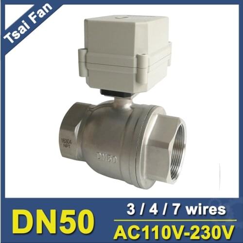 2'' Stainless Steel 304 DN50 Electric Motorized Valve With Indicator AC110V-230V 3/4/7 Wires BSP/NPT Metal Gear 10Nm