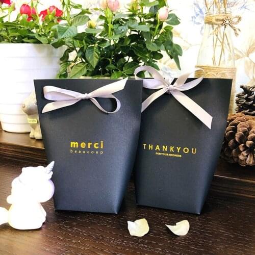 20/50Pcs Black White Merci Thank You Gift Packaging Candy Kraft Paper Wedding Dragee Gift Box Cupcake Gift Bag Wrapping Supplies