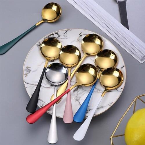 3PCS Long Handle Dessert Spoon Stainless Steel Spoon Creative Spoon Ice Cream Dessert Spoon Bibimbap Soup Spoon Kitchen Gadget