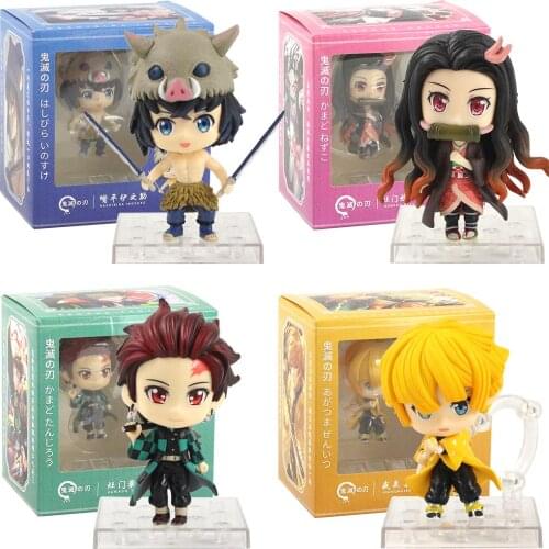4pcs/Set 8-9cm Demon Slayer Anime PVC Action Figure Kamado Tanjirou Nezuko Zenitsu Inosuke Kawaii Cartoon Model Toys Brinqueddos