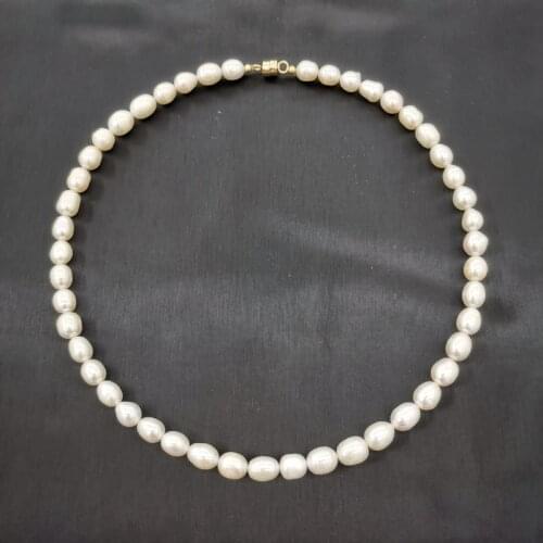 7mm White Oval Freshwater Pearl Necklace Magnet Clasp 14K Gold Filled Magnet Clasp Vintage Pearl Graceful Female Collier Perles