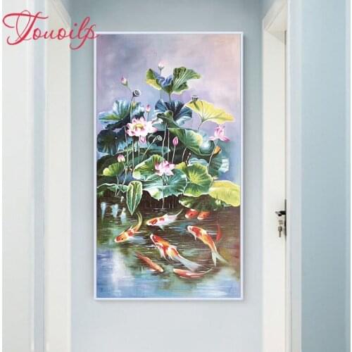 Touoilp DIY,Diamond Embroidery"Lotus Koi fish "5d full Diamond Painting,Cross Stitch,Diamond Mosaic,home Decoration,Christmas