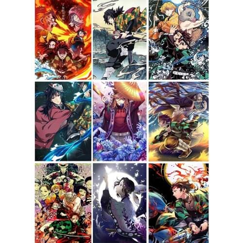 5D DIY Full Round Diamond Painting Cartoon "Demon Slayer" Cross Stitch 3D Embroidery Rhinestone Mosaic Home Decor Wall Sticker