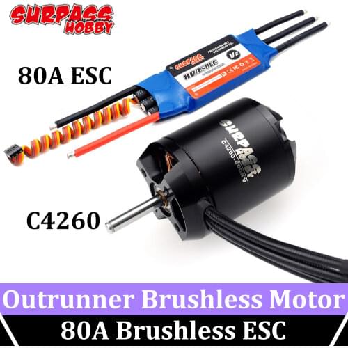 SURPASS HOBBY C4260 Brushless Outrunner Motor 500KV 600KV 14Pole with 80A Brushless ESC SBEC 6S for RC Fixed-wing Multicopter