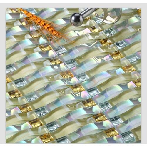 Glimmer white yellow arched crystal glass mosaic tile for bathroom living room wall sticker home DIY renovation store decoration