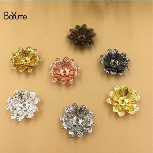 BoYuTe Wholesale (50 Pieces/Lot) Metal Brass Stamping 15MM Flower Combined Bead Caps Diy Hand Made Jewelry Accessories
