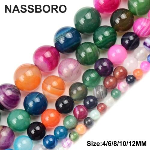 Natural Colorful Stripes Agates Beads For Jewelry Making DIY Natural Stone Beads Ball Rondelle Loose Stones Bead Charms Bracelet