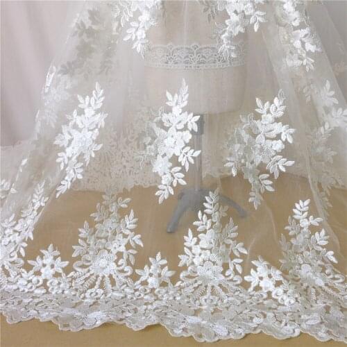 1 Yard Ivory Tulle Mesh Lace Fabric With Floral Embroidered Wedding Gauze Fabric DIY Sewing Material