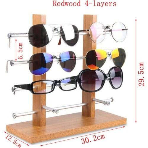 Double Row Solid Wood Base Glasses Display Stand Aluminum Alloy Sunglasses Display Stand Myopia Bracket Storage Rack