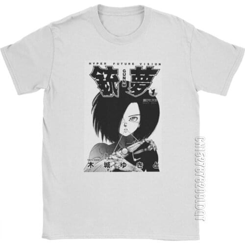 Gunnm Alita T-Shirt For Men Battle Angel Leisure Comic Movie Anime Japan T Shirt Mans Tops Grey Tee Shirt 100% Cotton