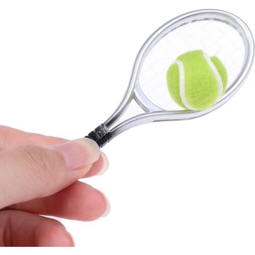 Hot sale 1 Set 1/6 1/12 Miniature Children Garden Mini Tennis Racket & Ball Gift Doll House Dollhouse Accessory