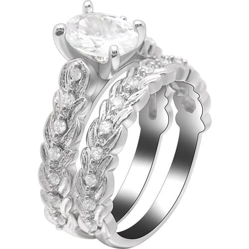 Graceful White Gold ring Sets Exaggerated Clear Cubic Zircon Engagement Ring Set For Woman Wedding Jewelry Annivwesary Gift