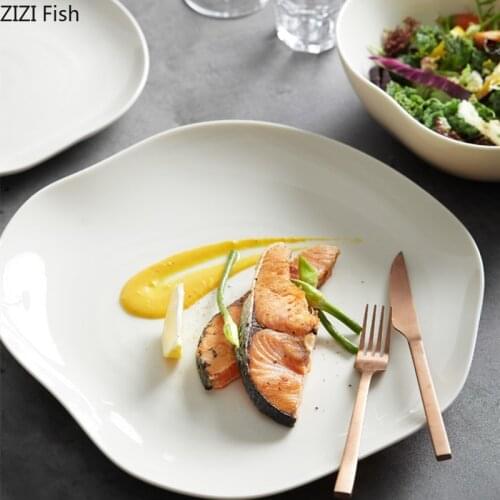 Northern Europe Ceramic Food Dish Plate Household Kitchen Pottery Irregular Dish Salad Steak Pasta Platter Dish Dinnerware