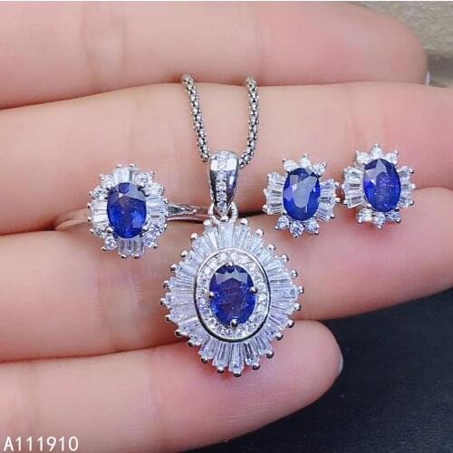 KJJEAXCMY fine jewelry 925 sterling silver inlaid Natural sapphire Necklace Ring Earring female Suit Support detection noble