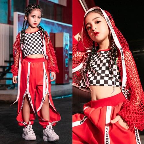 Girls Jazz Dance Costumes Children Hip Hop Clothing Red Suit Street Dance Navel Sets Tide Clothes Show Dance Outfits DQS2891