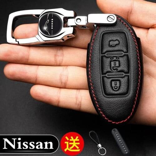 Leather Car Key Case Cover For Nissan Qashqai Tidda Livida X-Trail T31 T32 March Juke Pathfinder Note GTR Keychain Ring Holder