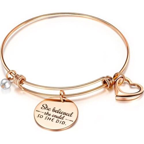 Stainless Steel Creative Lettering She Believed Inspirational Loving Charm Bangles For Women Girl Bohemia Jewelry OGH961