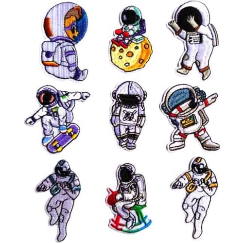Cross mirror explosion cartoon astronaut embroidery step stick, embroidered seal hole patch decorative paste, can be used for dr