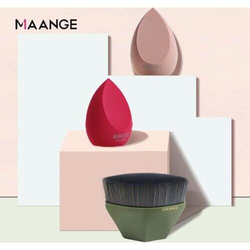 MAANGE Foundation Brush with Makeup Sponge Puff Powder Blush Blending Brush Soft Dry or Wet Cosmetic Puff Beauty Makeup Tools