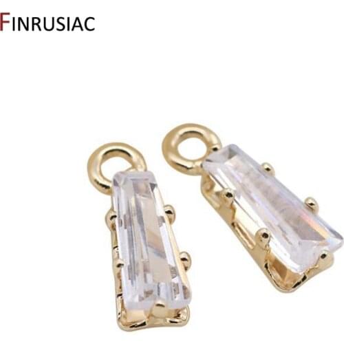 Jewellery Making Supplies Extraordinary 14k Gold Plated Copper Metal Inlaid Zircon Rectangular Pendant Earrings Components