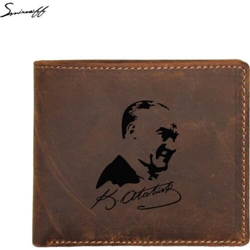 Fashion Men Coin Pocket Small Purse Engraved Picture Kemal Wallets FRID Protection card holders Name Leather Men Wallet
