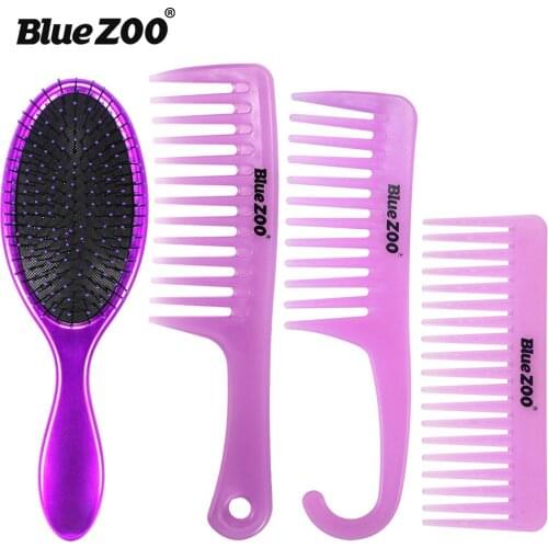 4 Sets of Blue Zoom Candy 3-color Large Wide Tooth Comb Curly Comb Household Heat-resistant Anti-static Hair Comb