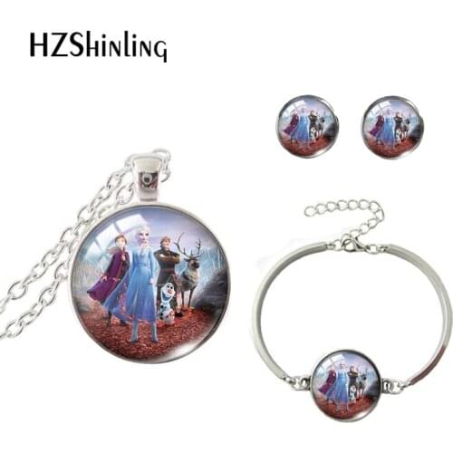 2021 New Arrival Frozen Anime Movies Kawaii Elsa and Anna Princess Fashion Necklace Bracelet Earring Sets Handcraft Jewelry Sets