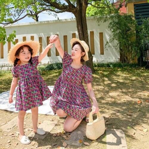 Mother And Daughter Matching Dress Short-Sleeved Floral Print Mom And Baby Girl Dress Casual Family Wear