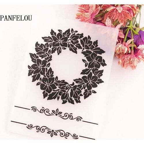 PANFELOU leaf wreath Embossing folders Plastic For Scrapbooking DIY Template Fondant Cake Photo Album Easter Card Making