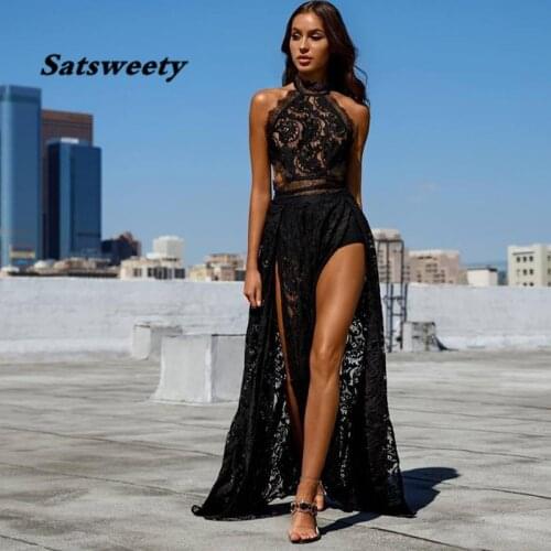 Full Lace Prom Dress 2021 Sexy Afraic Black Backless Formal Party Dresses Lace Side Slit Long Party Evening Gown