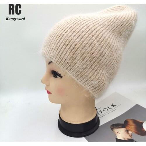 Autumn Winter Women Rabbit Fur Beanies Hat Lady Girls Outdoor Fashion Solid Color Knitted Hat Warm Soft Bonnet Skullies
